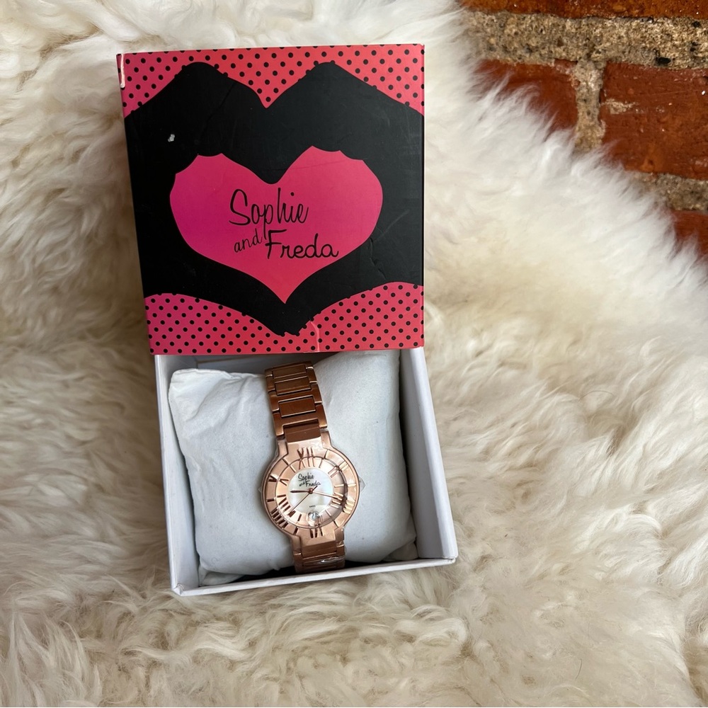 Rose gold metal link Sophie & Freda watch NIB